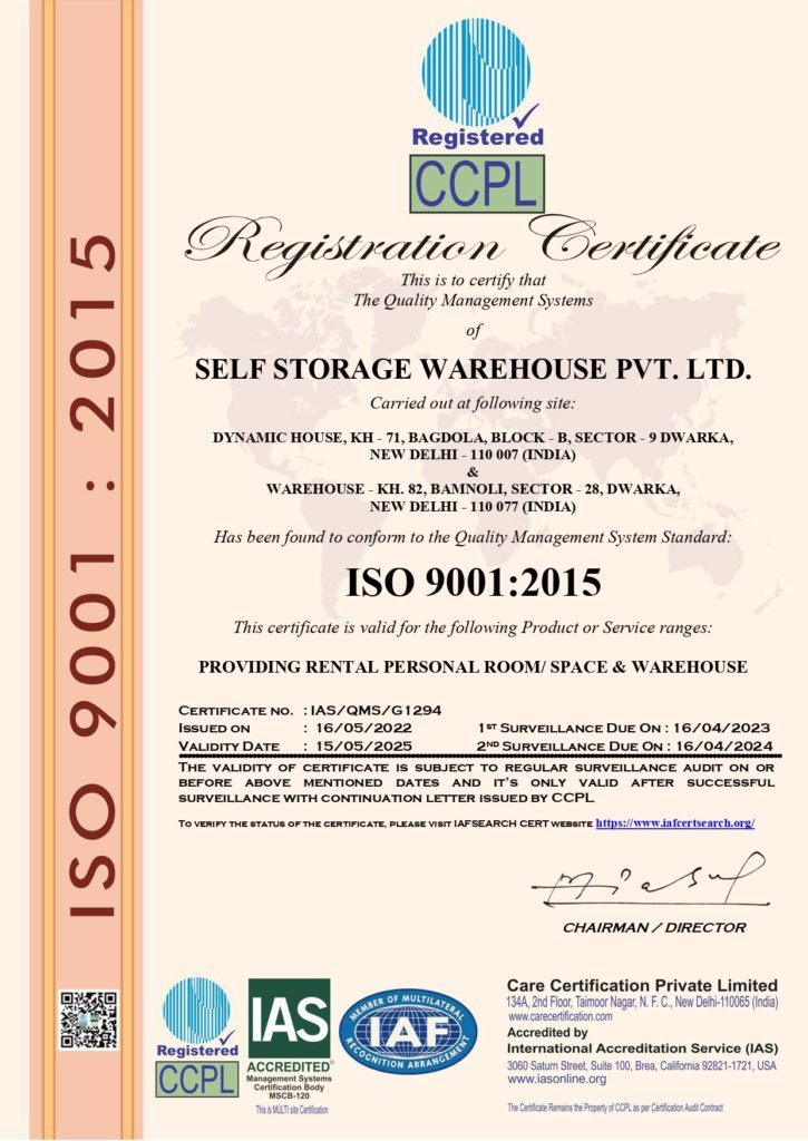 Self Storage Delhi registration certificate