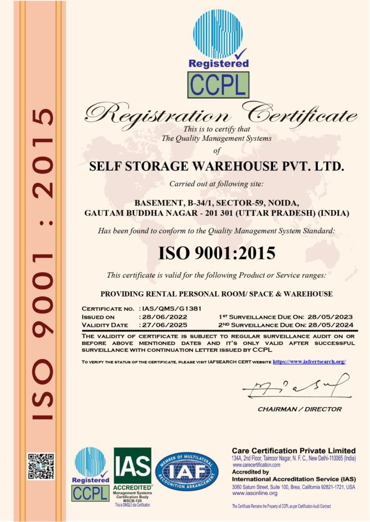 self storage registration certificate